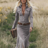 Sierra Western Fringe Zip Midi Ruha